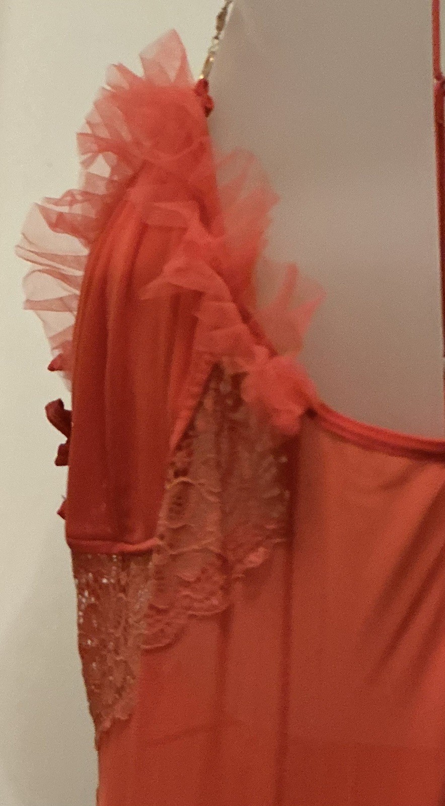Full Sweep Orange Citron See-Through Lace FULL SHEER Chiffon Nightgown Gown L