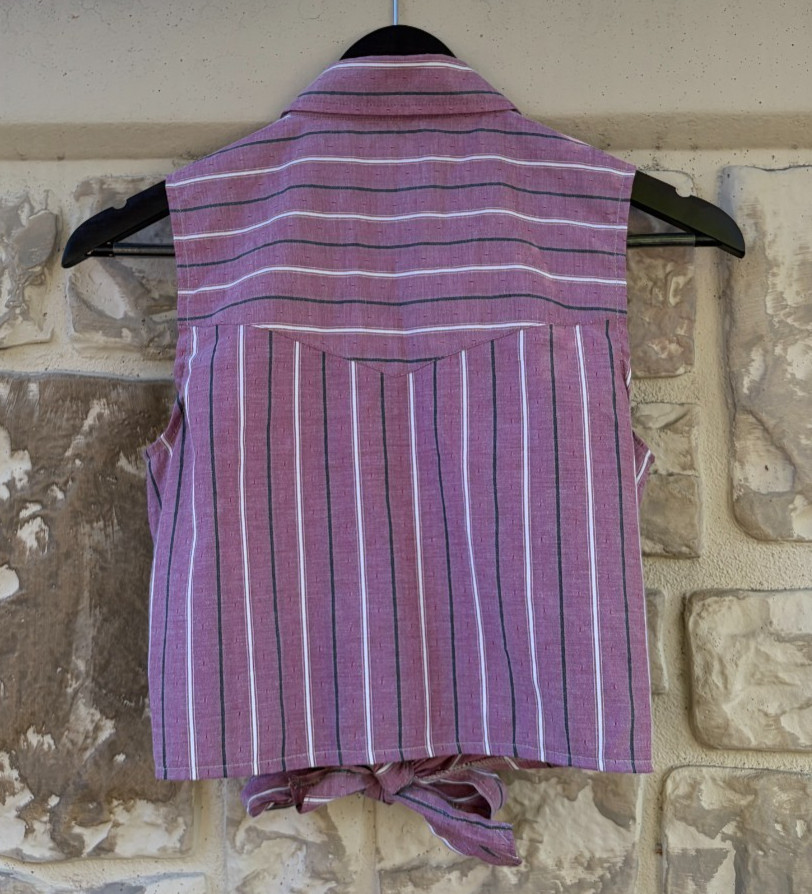 Vintage ELY Cattleman Sleeveless Western Shirt Pink Striped Snap Front Size 15