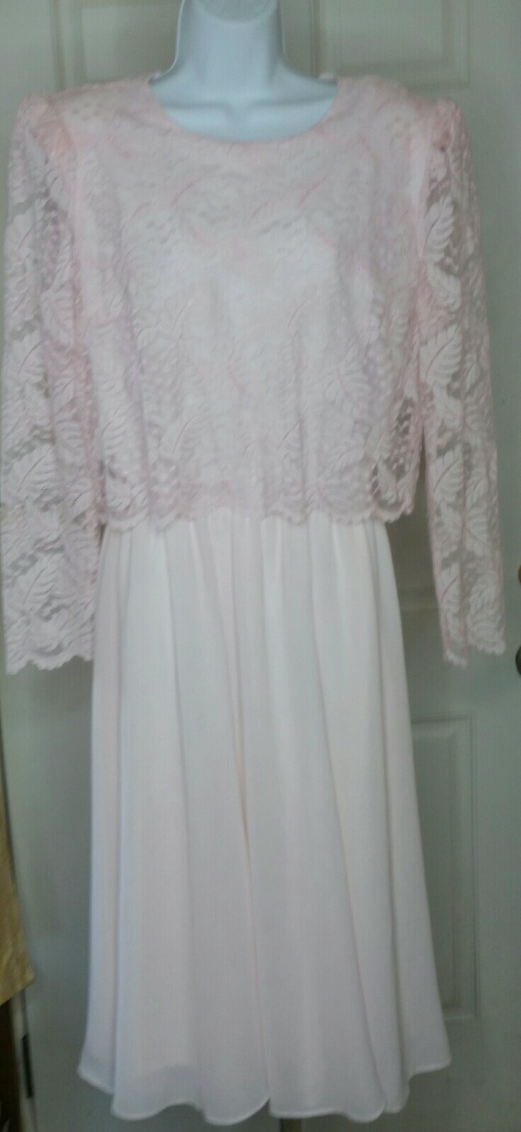 Vintage Lisa Michaels Pink Lace Overlay and Chiffon Dress Elegant Women&rsquo;s Sz: 12