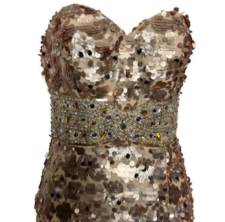 Vtg Night Moves Gold Rose Sequin Aurora Borealis Formal Prom Dress 8 Medium GUC