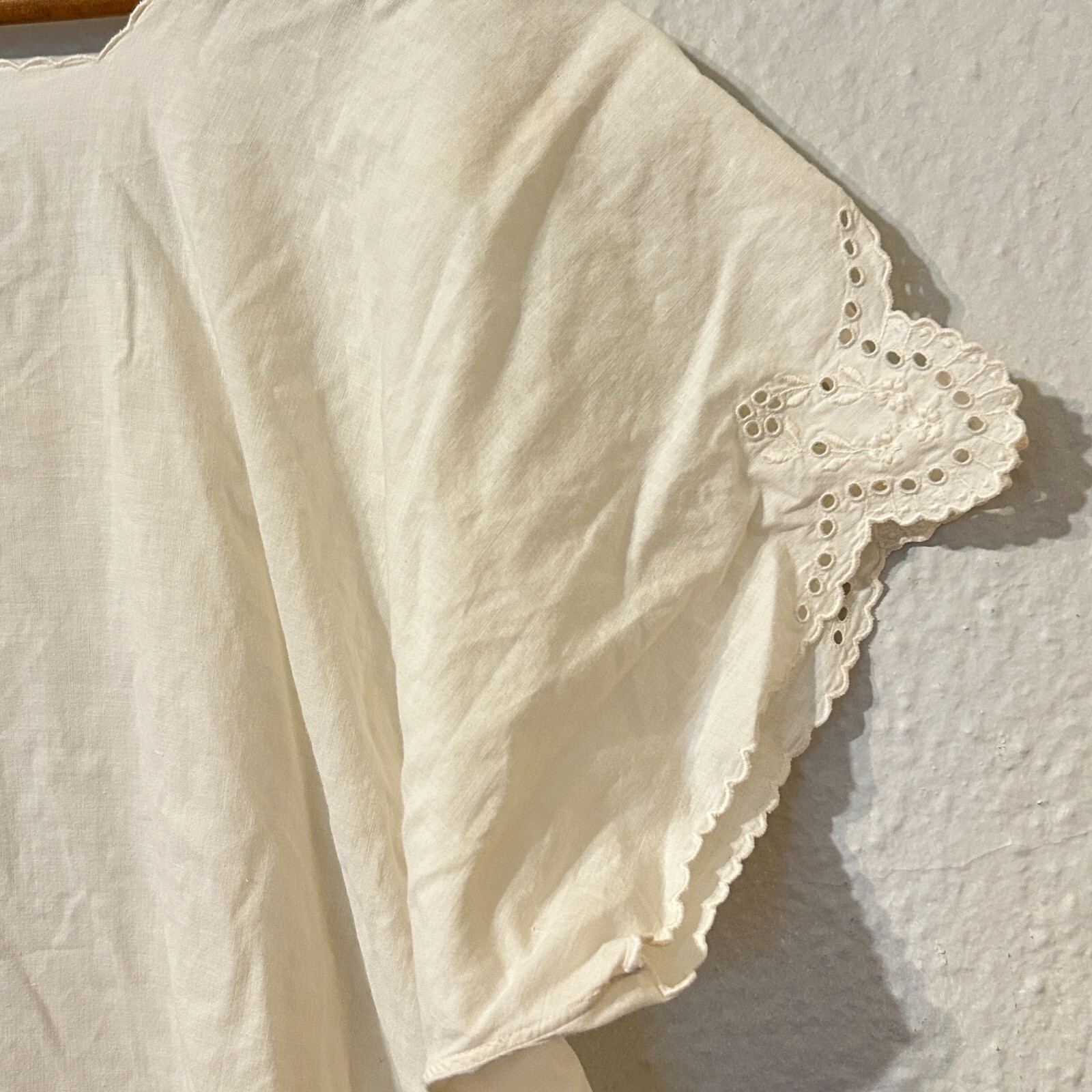 Antique Edwardian White Cotton & Eyelet Lace Nightgown Mini Dress Vtg XL Volup H