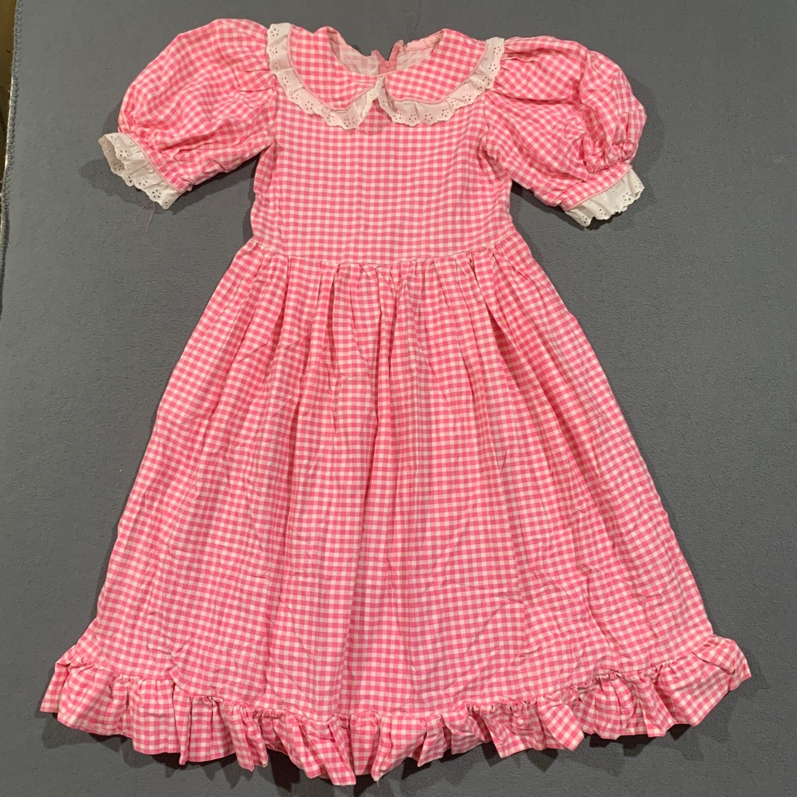 Vintage Gingham Maxi Dress Women S Pink White Puff Sleeve Cosplay Dollette