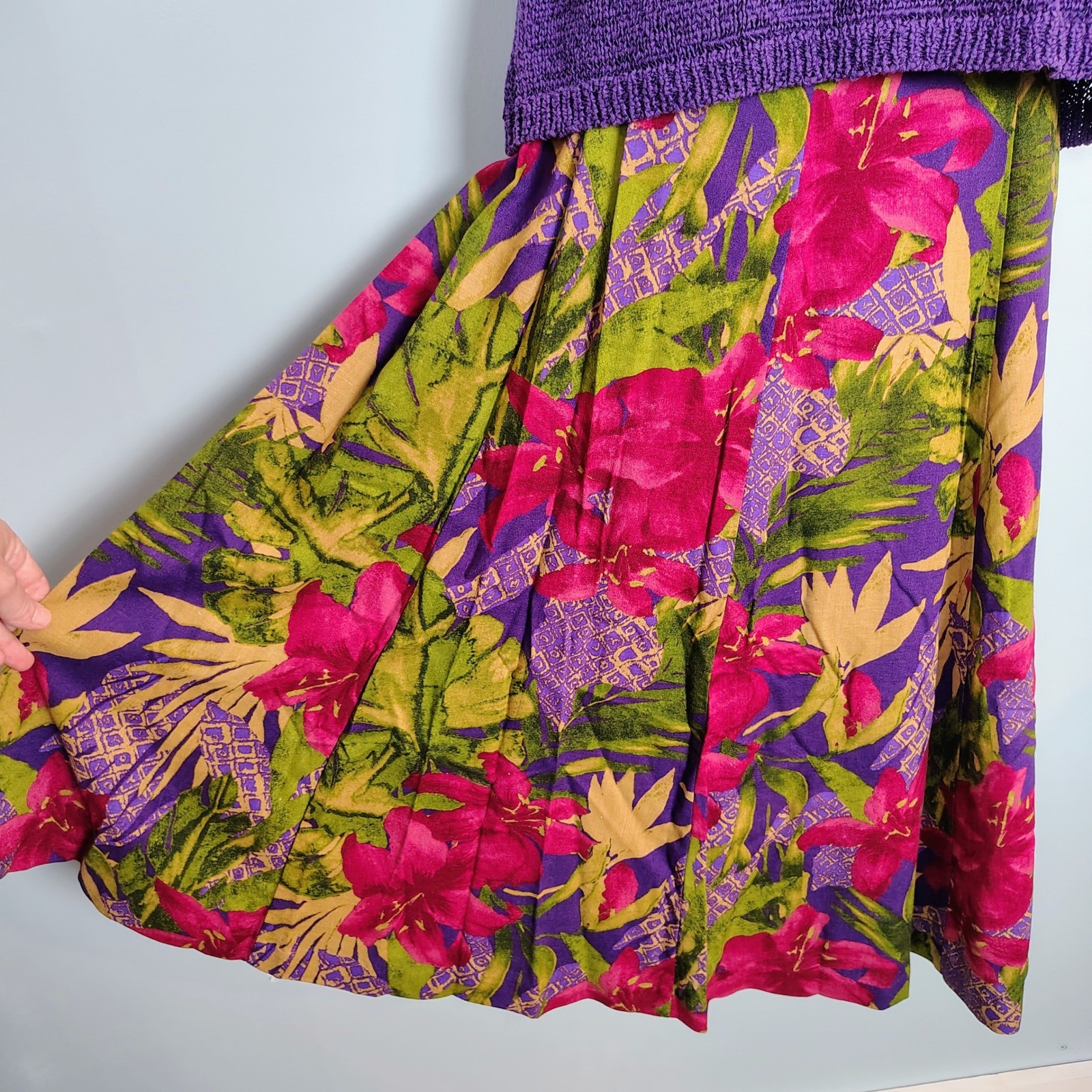 Koret Vintage 2 Piece Set Womens Medium Pink Purple Floral Knit Top Maxi Skirt