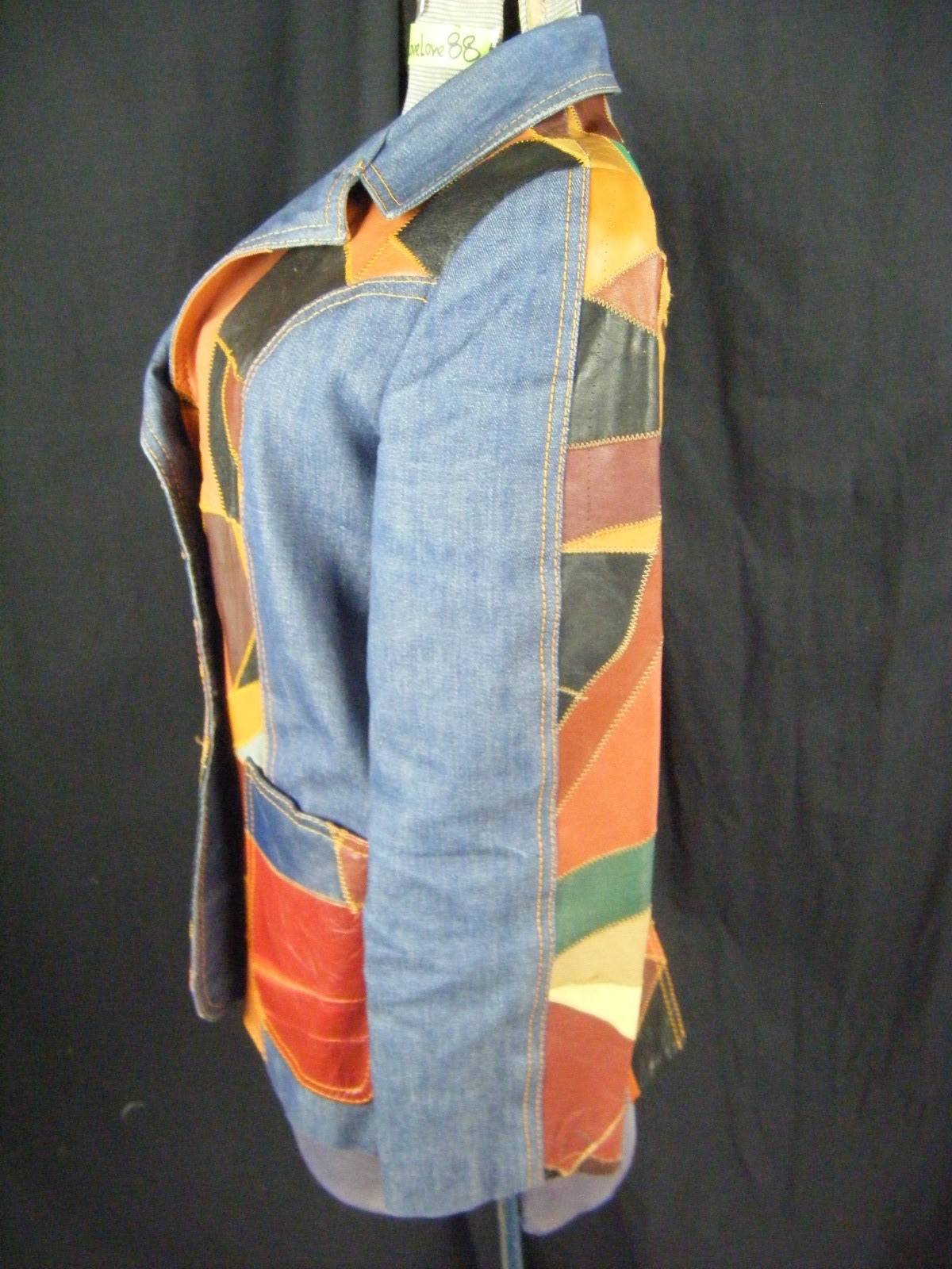 ROSEMARY Vtg 70 Leather Patchwork Denim Jacket-Bust 35/2XS-XS