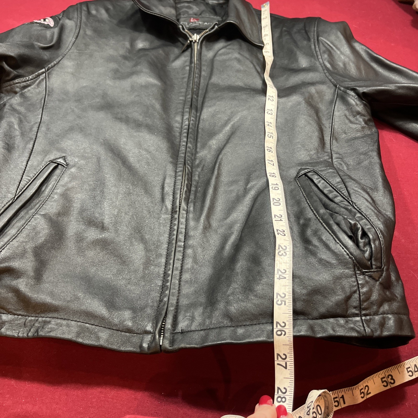 Luis Alvear Black Leather Jacket Zip Up Moto Biker Butterfly Arm Patch Women’s S