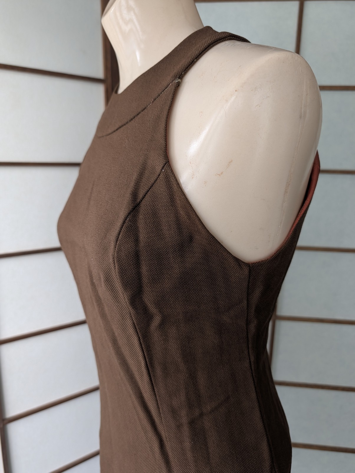 Vintage Brown Tweed Mini Dress Summer Sun Halter Open Back 1970s ILGWU Sz XS