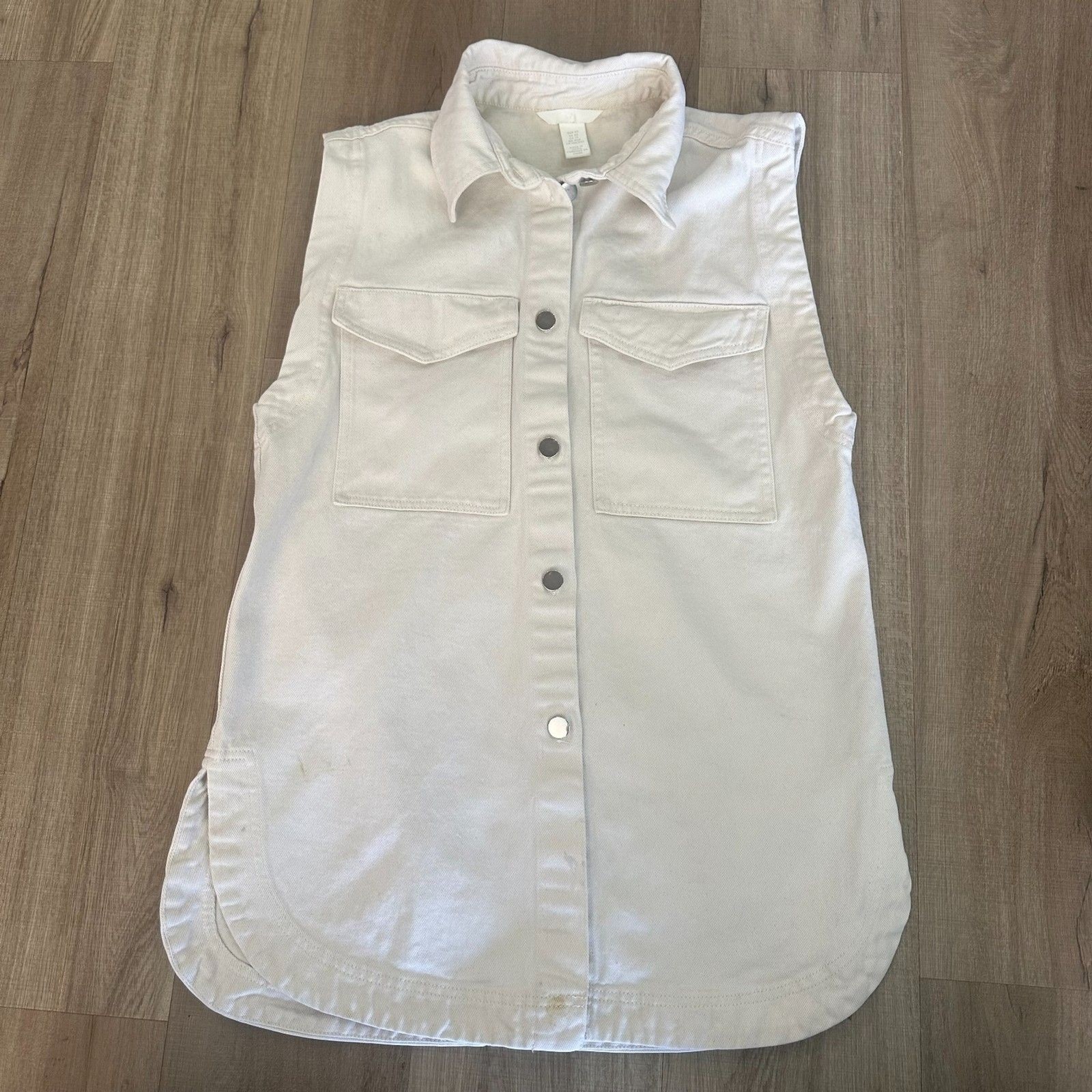 H&M Off White Womens XS Denim Vest Work Utility 90s 00s Shacket
