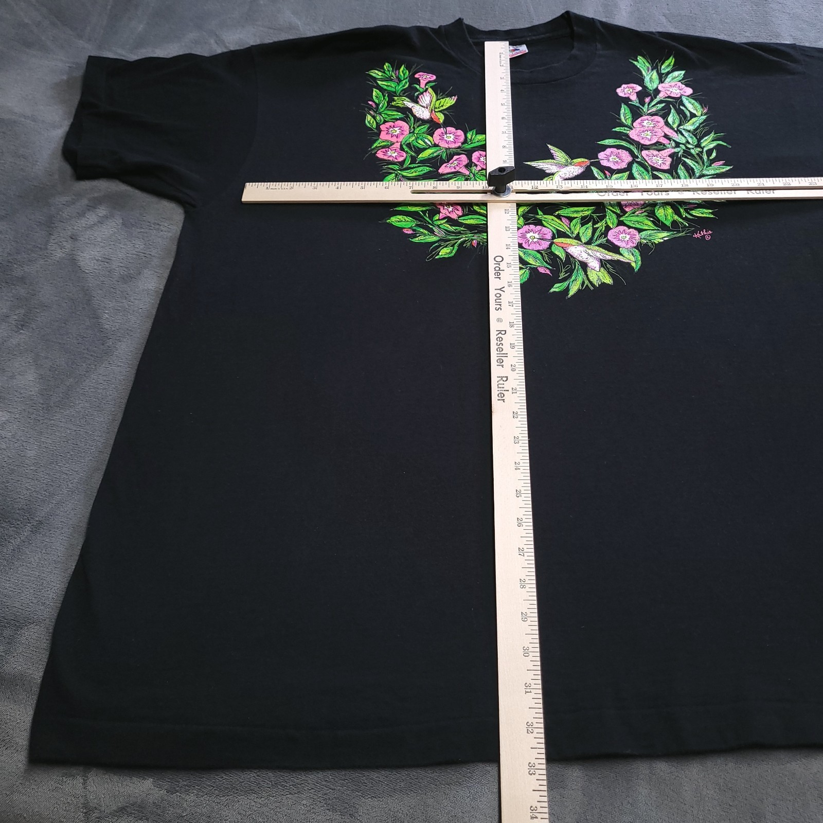 Vtg 90s Floral Hummingbirds Single Stitch Made USA 3XL Shirt Flower Glory