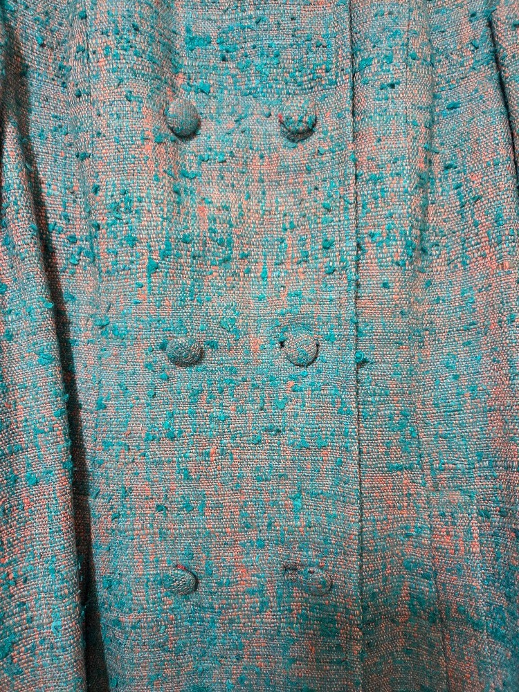 Raw Silk Coat Vtg 60s Teal Copper Quilted Panel Lining Hong Kong Herald Tang