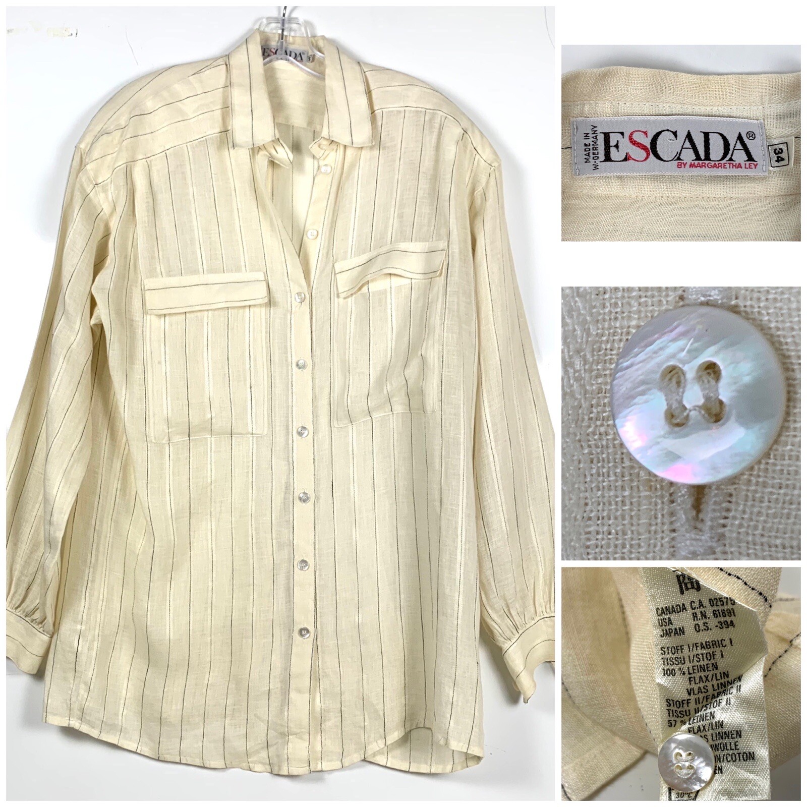 escada by margaretha ley Linen Blend Stripes Blouse Size 34 Beige