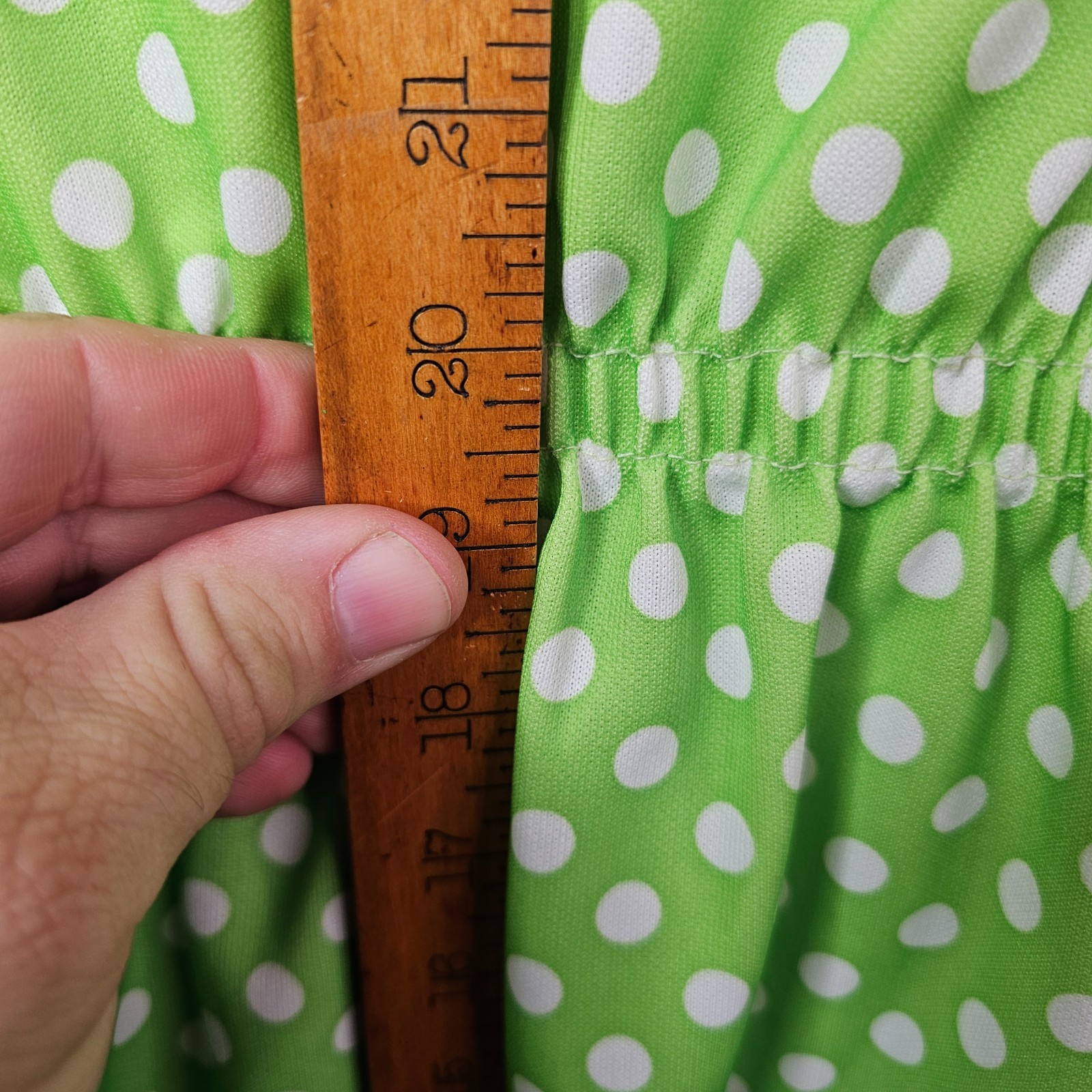 Vintage 1970s Green White Polka Dot Mod Dress ILGWU USA Double Knit Women&rsquo;s
