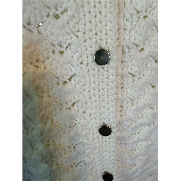 Vintage Handmade Crochet Shell Stitch Cardigan Cream White Peter Pan Collar OS