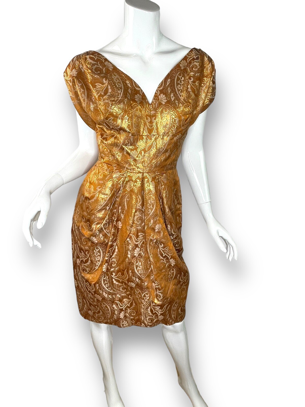 Rare Vintage 1950&rsquo;s Sylvan Rich for Martini Copper Gold Metallic Dress Wiggle