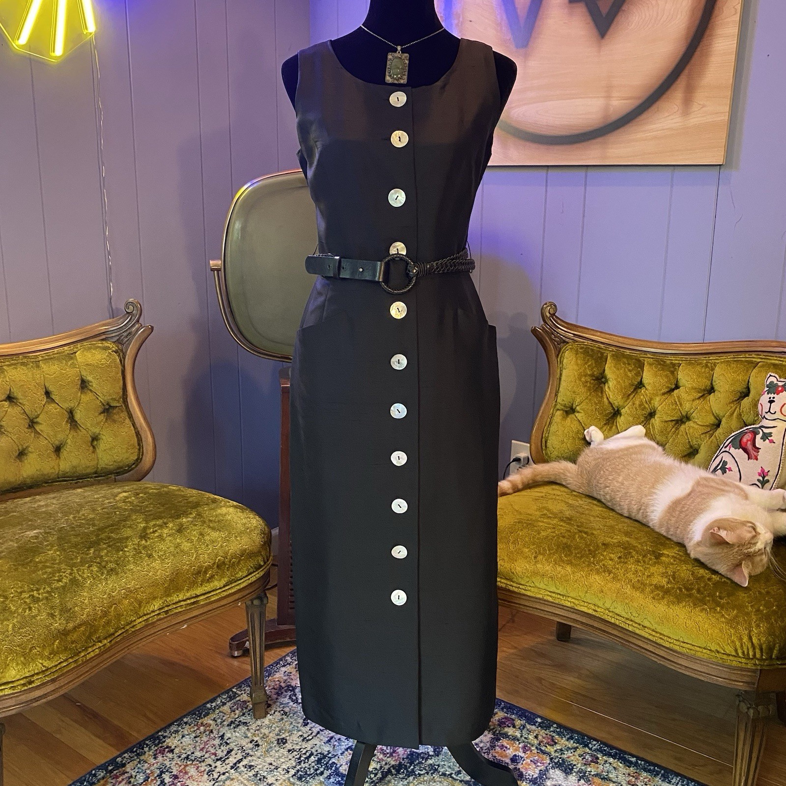 Vintage Shomi 100% Silk Button Down Shell Button Dress – Size 10