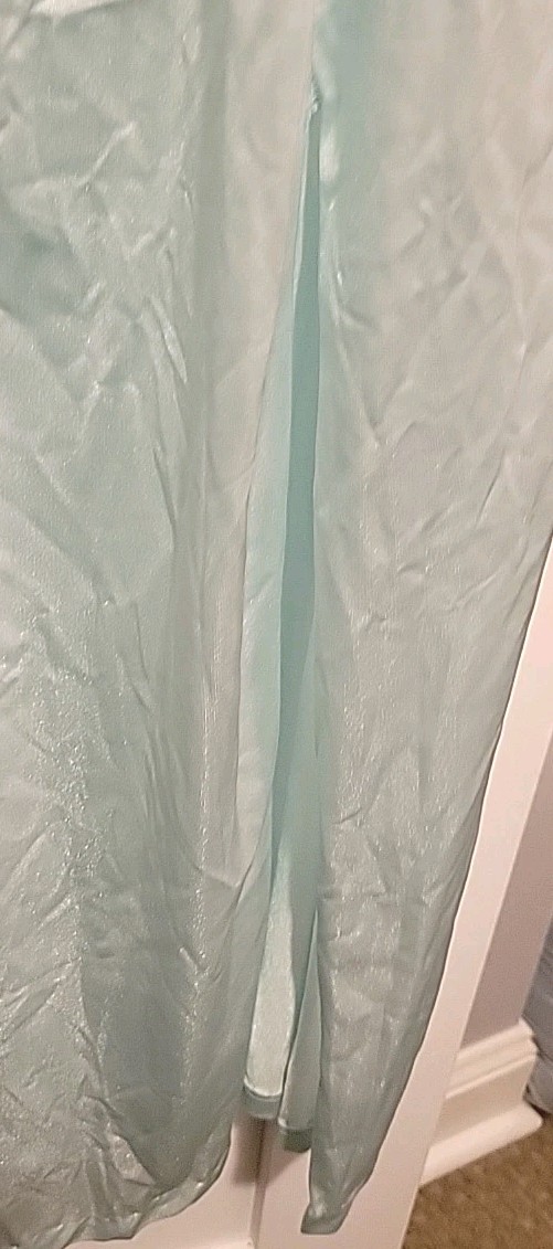 Vintage Spaghetti Strap Night Gown & Belted Robe Set Satin Pale Blue Pastel Trim