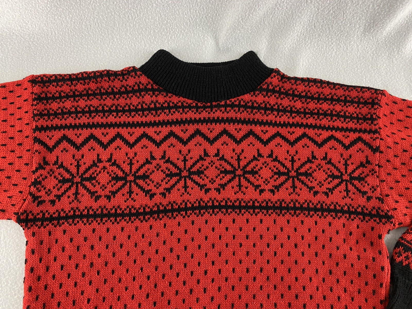 Vintage American Pride Sweater Pullover Nordic Pattern Red Black Acrylic Size S