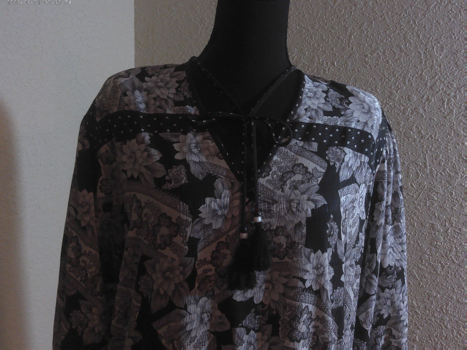 VTG Diane Freis 1980s Polyester Georgette Blue & White Blouse 40 inch bustline