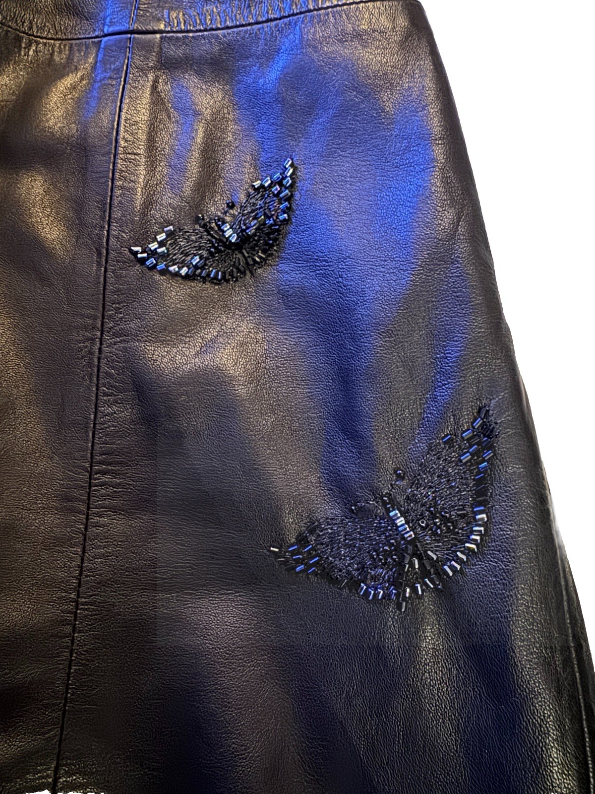 Rare Vintage Gianni Versace Black Leather Beaded Butterfly Slip Dress XS IT38