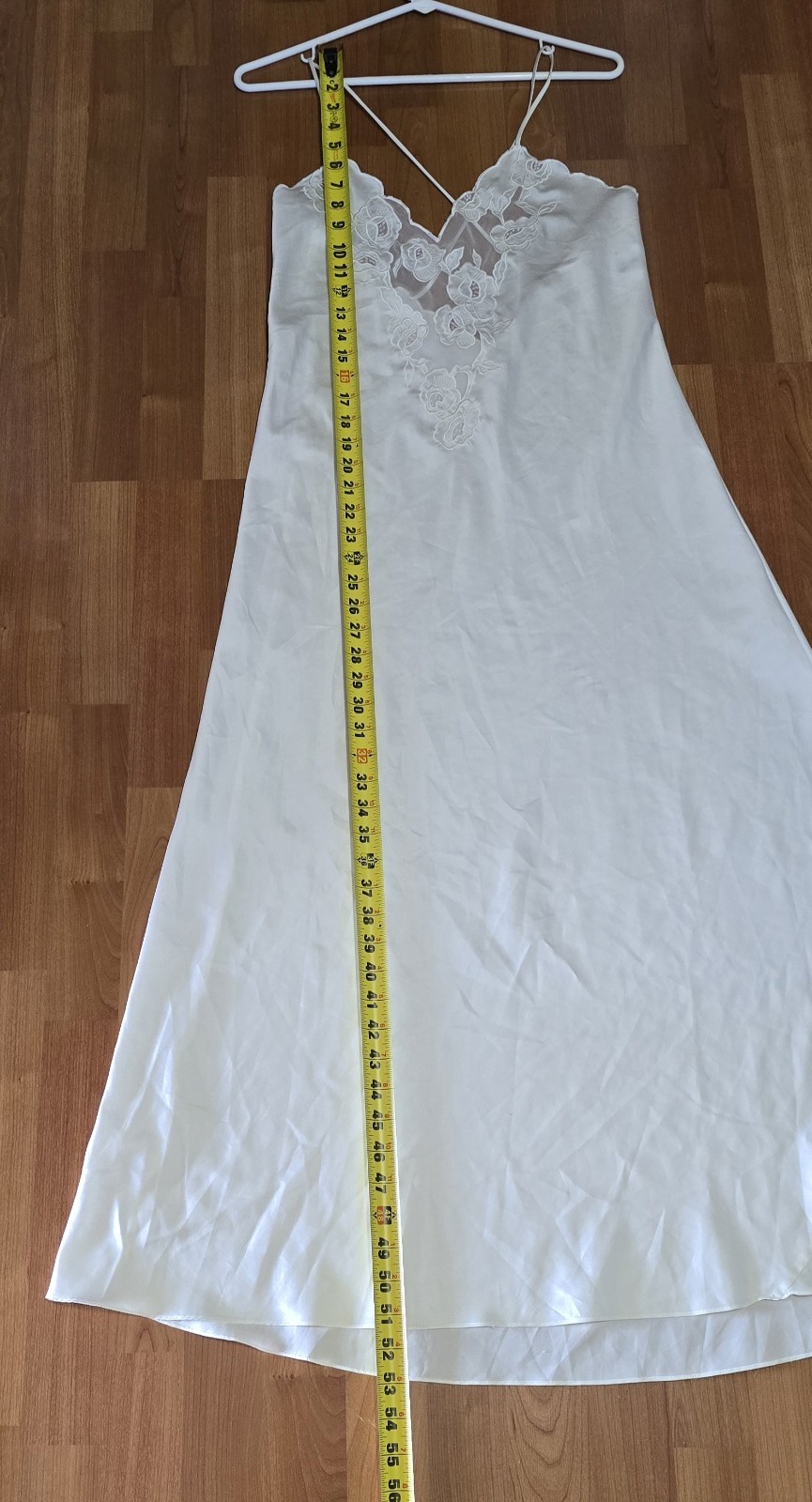 Vintage Natori White Full Length Nightgown Floral Applique Slip Dress Womens M