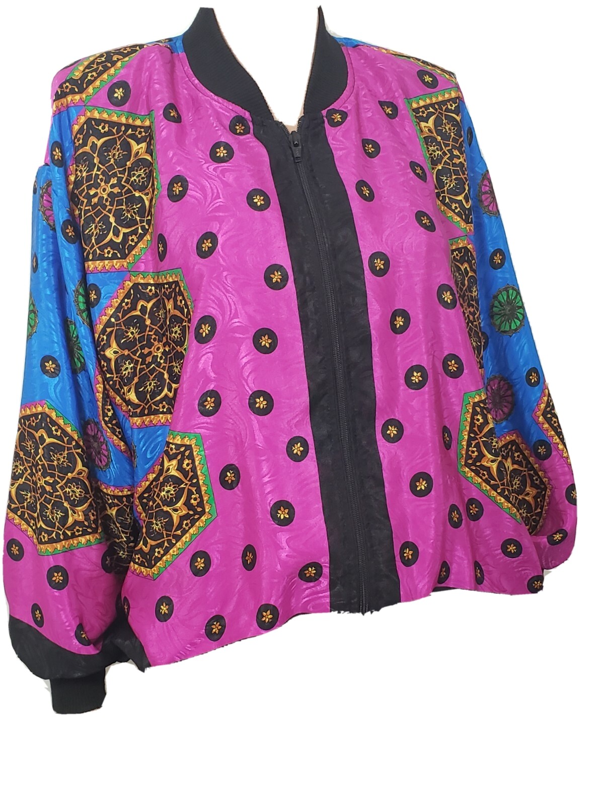 Peter Popovitch Jacket Women&rsquo;s Large Vintage Bold Bright Print Zip Front 80s