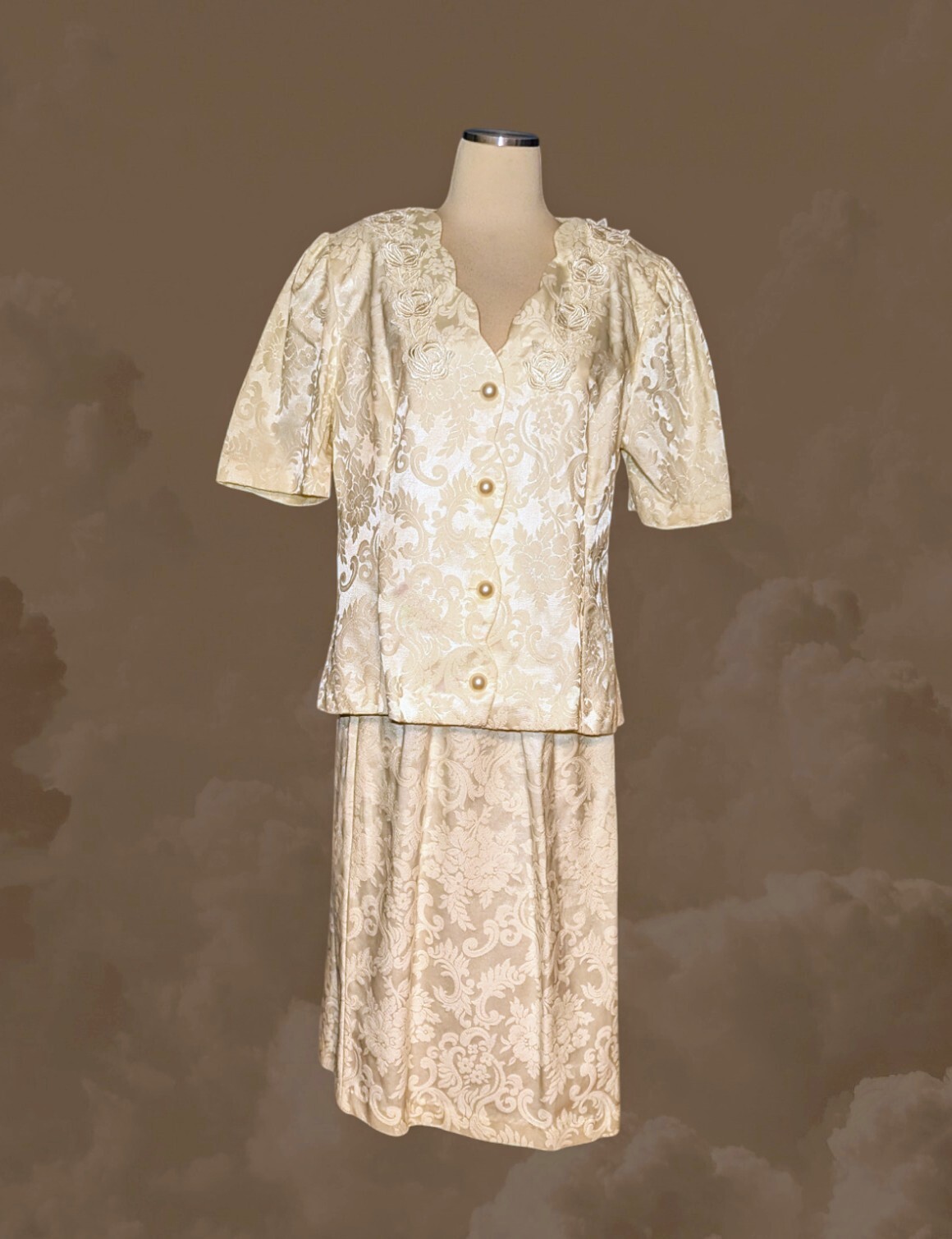 ANOTHER THYME Ivory FLORAL Mother Of The Bride Skirt Jacket Blouse 2 Piece Sz 16