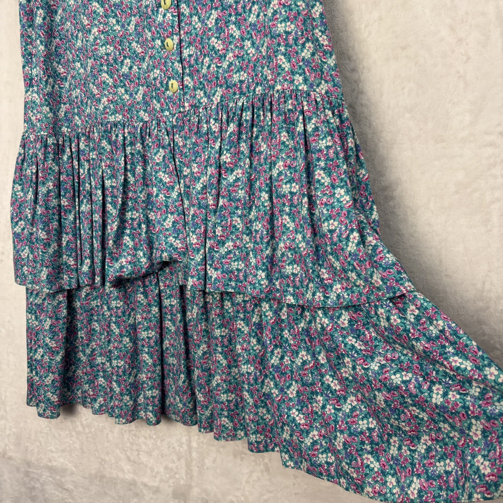 VTG Jane Schaffhausen Belle France Floral Cottage Dress 10 Ruffle Tier Blue 80s