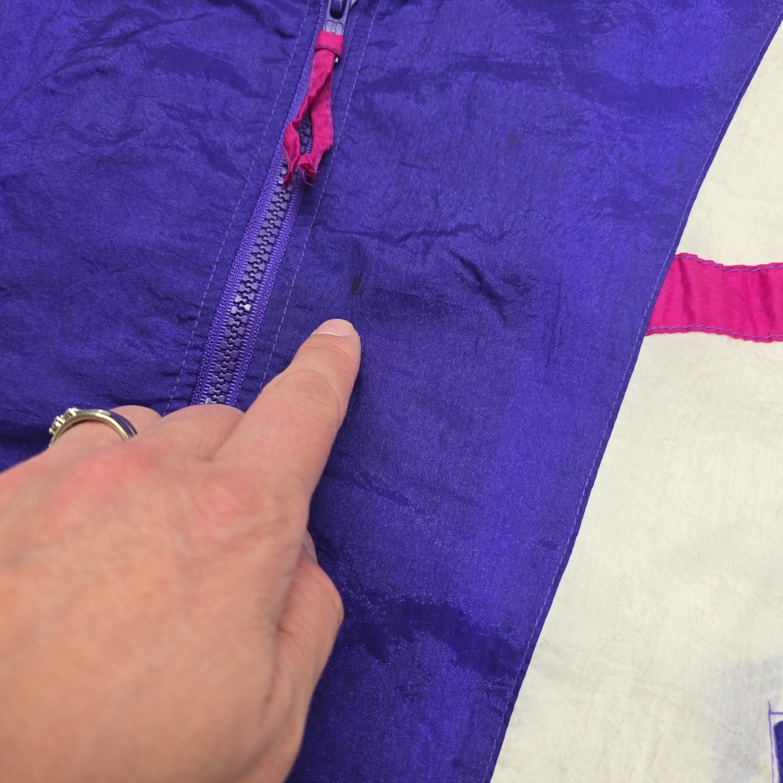 Vintage Atlantic Beach Colorblock Windbreaker Jacket Purple Pink White Womens M