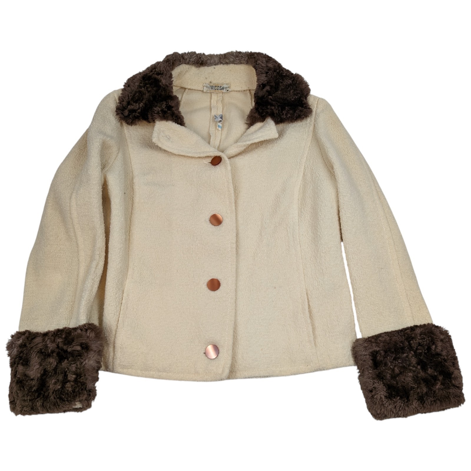 Vintage Tricosa Paris France 1970s Wool Dress & Jacket Cream w/ Faux Fur *READ