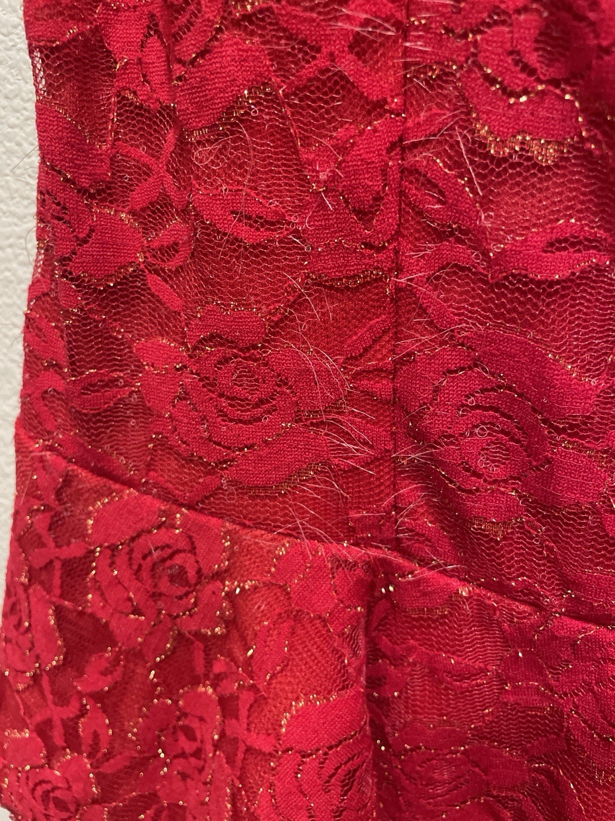 Y2K IZ Buyer L Red Metallic Peplum Top Cutout Floral Rose Lace 2000s Party READ