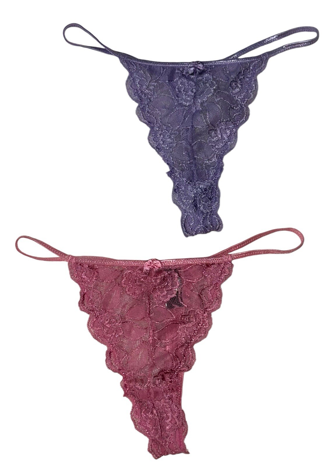 Lot of 2 Donna L’Oren Lace Shiny String Bikini Thong Panties Womens L