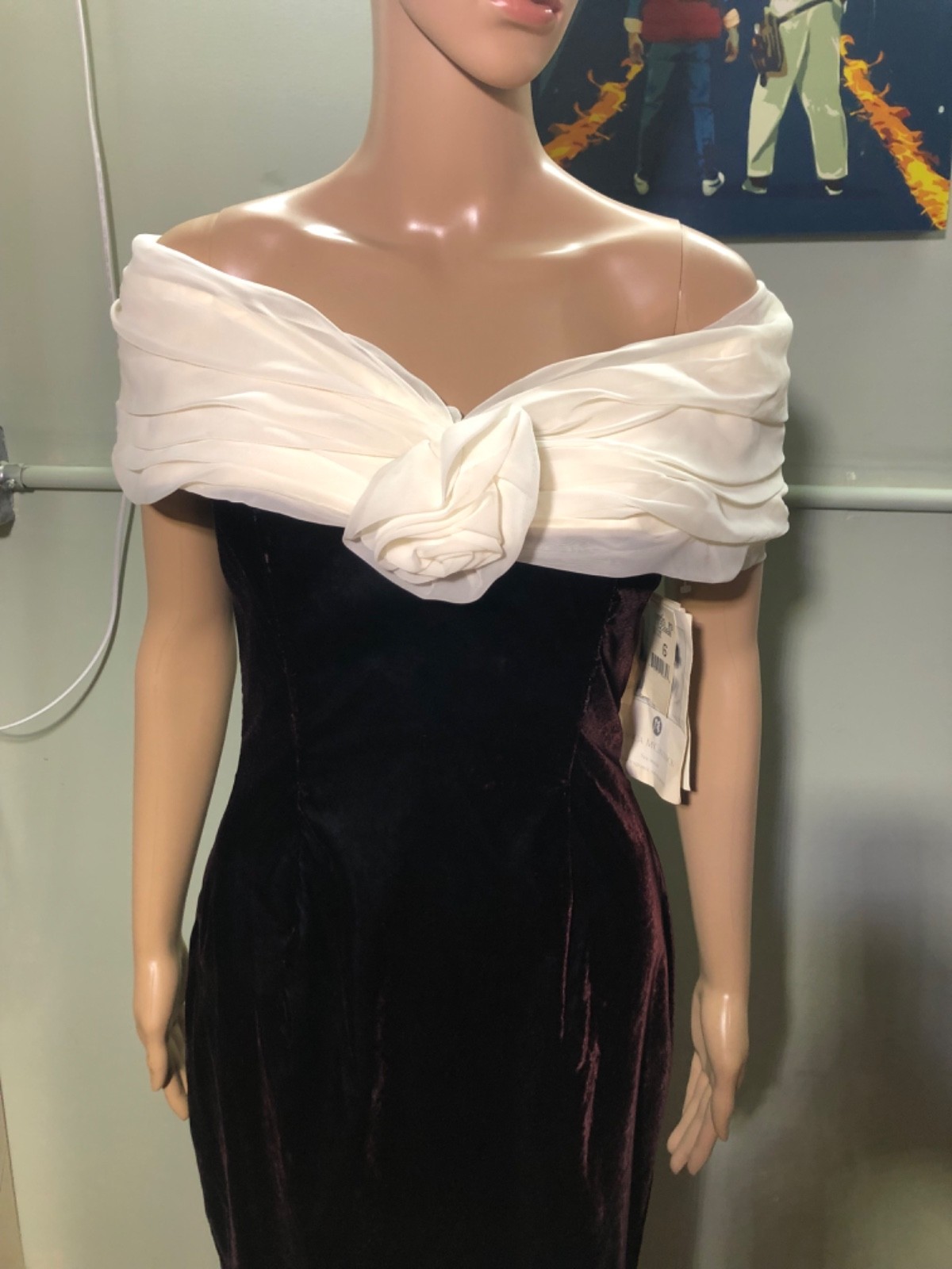 VTG Jessica McClintock Gunne Sax Velvet Cocktail Dress Off Shoulder 90s Gown 6