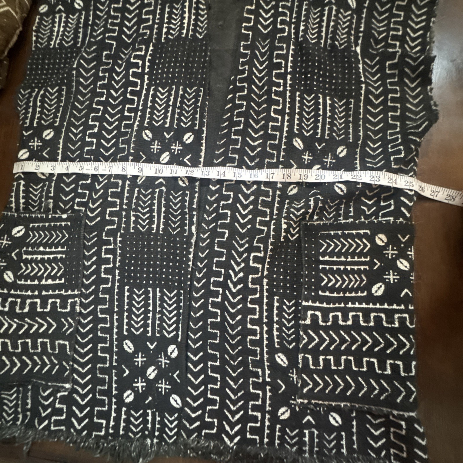 Mud Cloth Vest Kimono Jacket Black & Beige Pockets Sash Unisex Adults Tribal