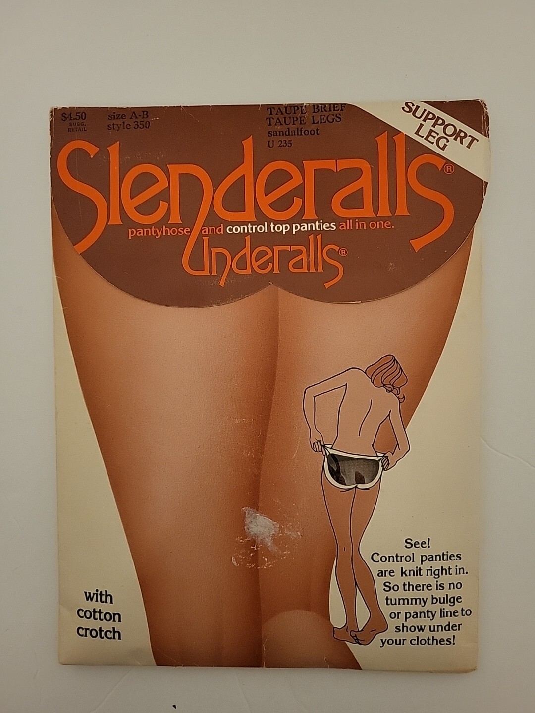 NOS Vintage 1981 Slenderalls by Underalls Pantyhose #350 A-B Taupe legs & brief