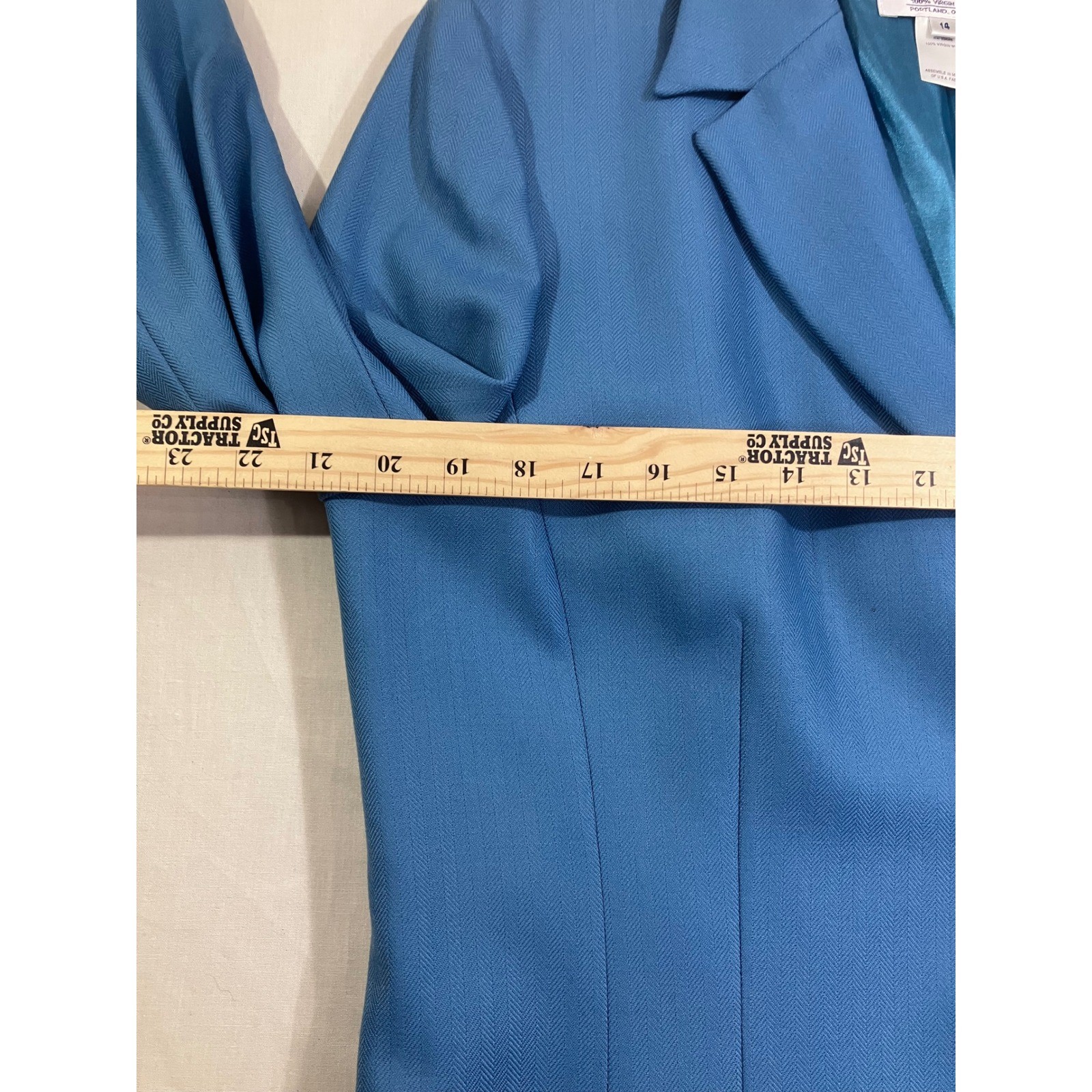 Pendleton Blue Virgin Wool Skirt Suit Set Blazer Pleated Plaid Skirt Womens 14