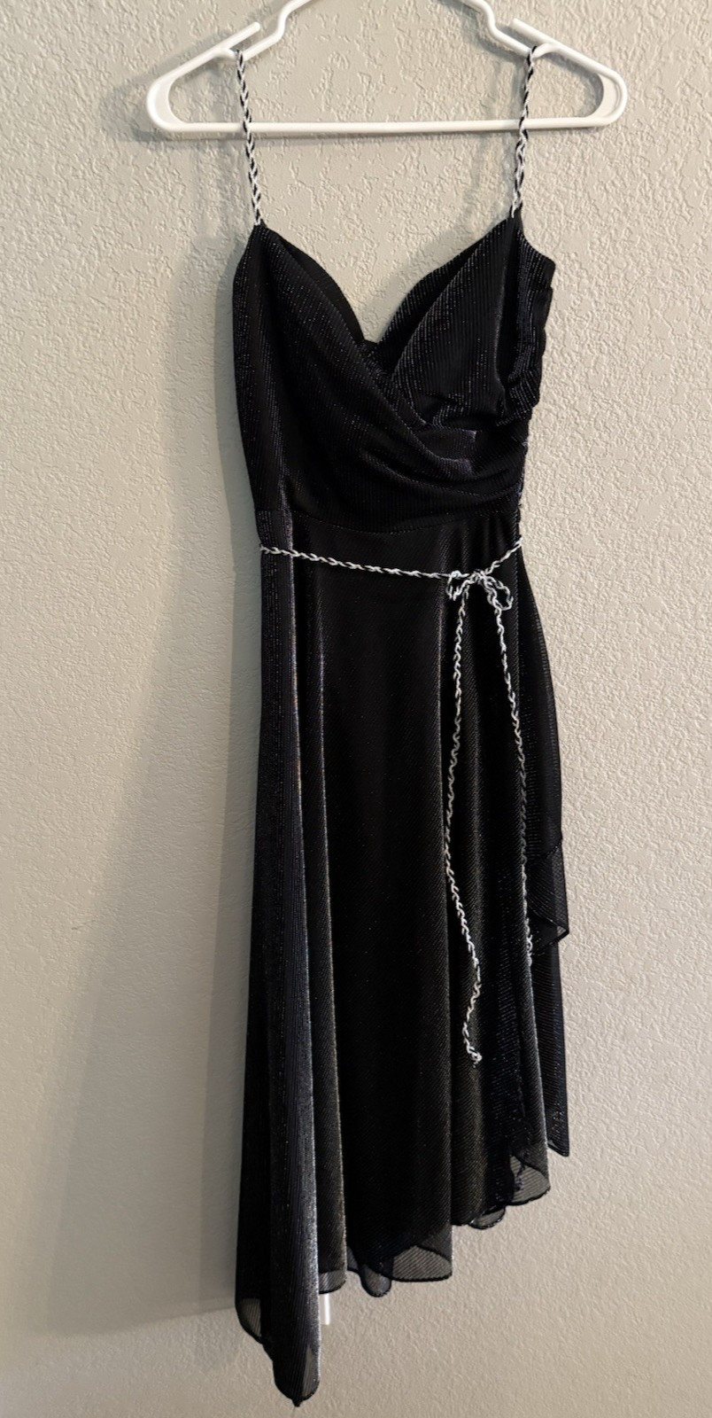 Flirtations by Alfred Angelo Vintage 80s Black & Silver Metallic Disco Dress S
