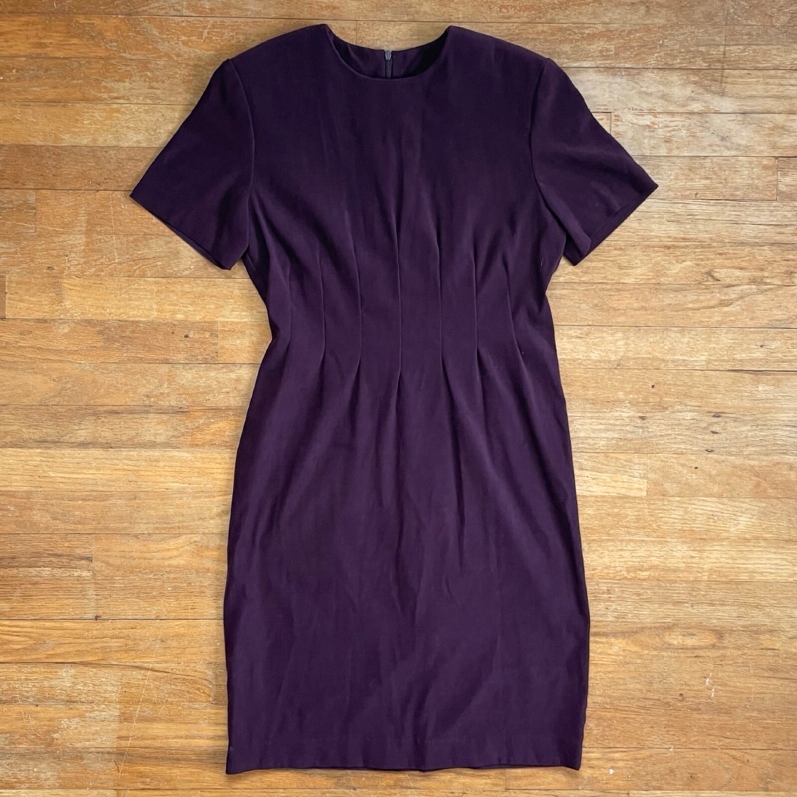 Vintage Microfiber Sheath Dress Size Medium 1990s Purple Minimalist Short Sleeve