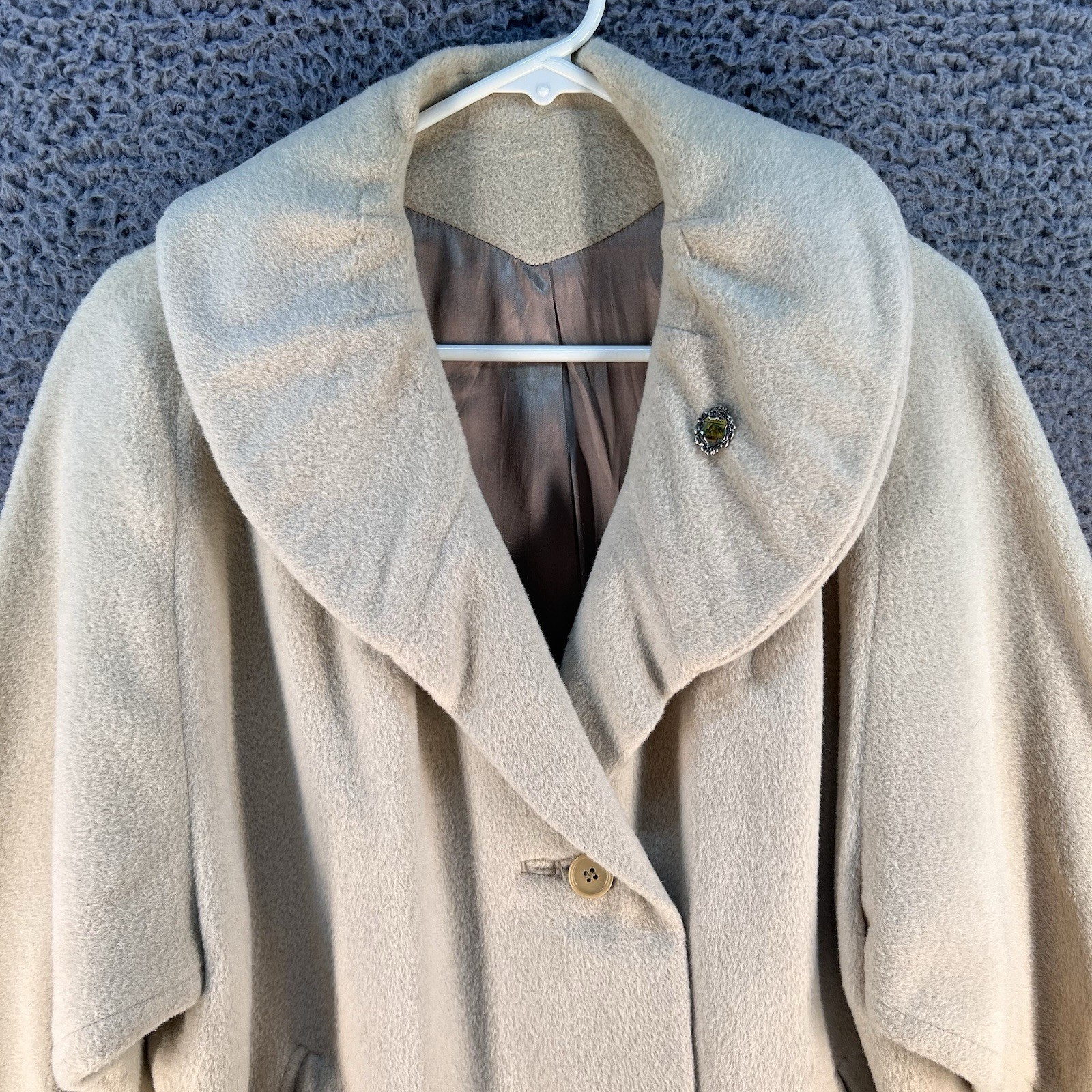 Vtg STROOCK Coat Womens Medium Cashmere Blend Beige Quiet Luxury Mob Wife Classy