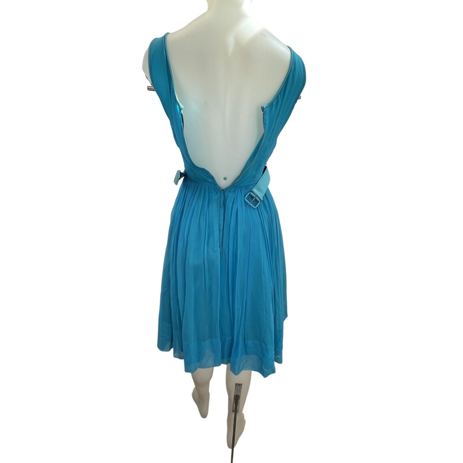 Vintage 50s 60s Chiffon Dress Prom Party Aqua Turquoise Waist 24 (SEE FLAWS