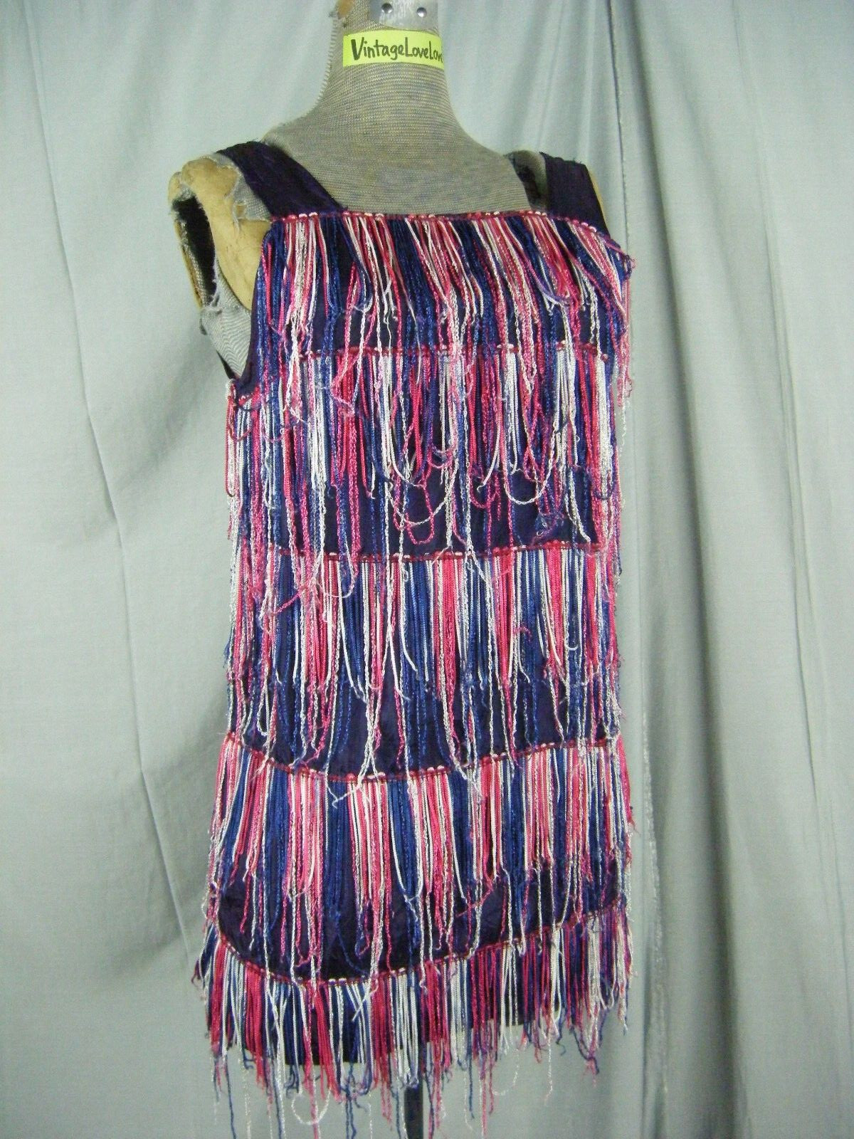 Vtg 60s Multi Colored Fringes Rayon Crepe Top-Bust 32/3XS-2XS