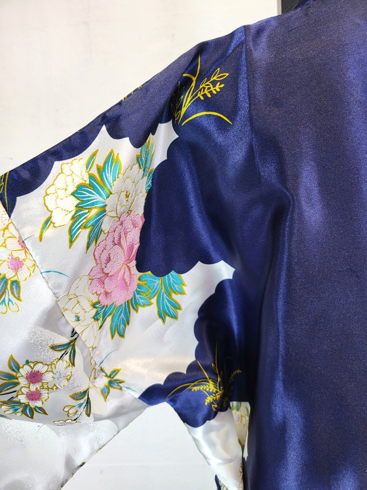 VTG Silver Dragon De Oriental Classic Blue Kimono Robe Geisha Womens XXL