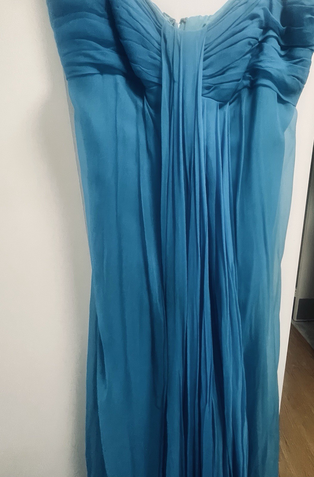 Bonwit Teller Aqua Silk Chiffon Evening Gown Spaghetti Straps 1960&rsquo;s Size Small