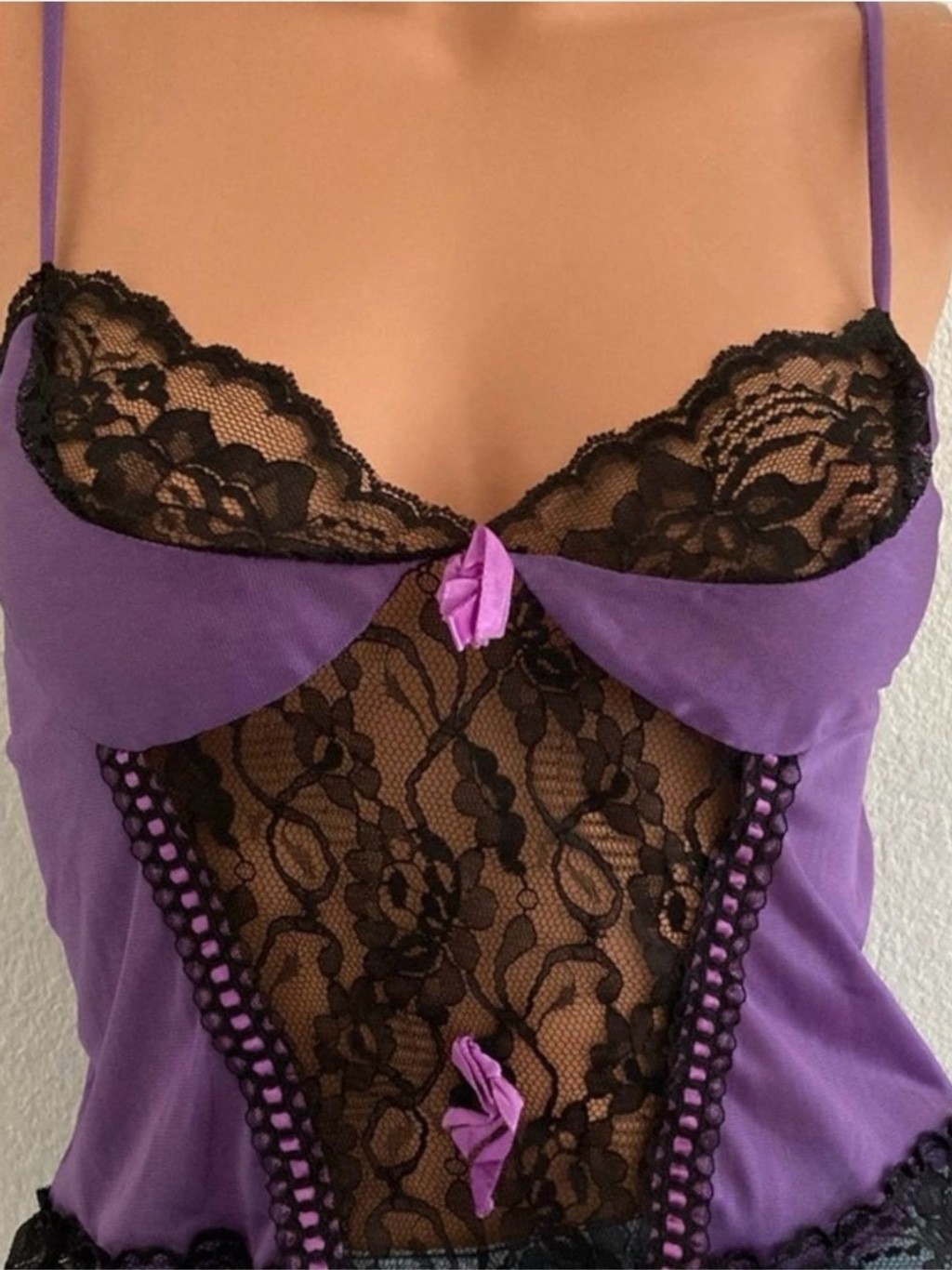 60s Bernette Purple Black Lace Cami Dark Fairy Goth Whimsigoth Slip