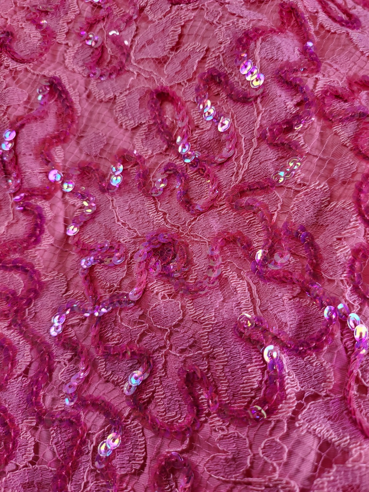 1960&rsquo;s Vibrant Pink Shimmering Sequin & Lace Hostess Gown Dress Size 10