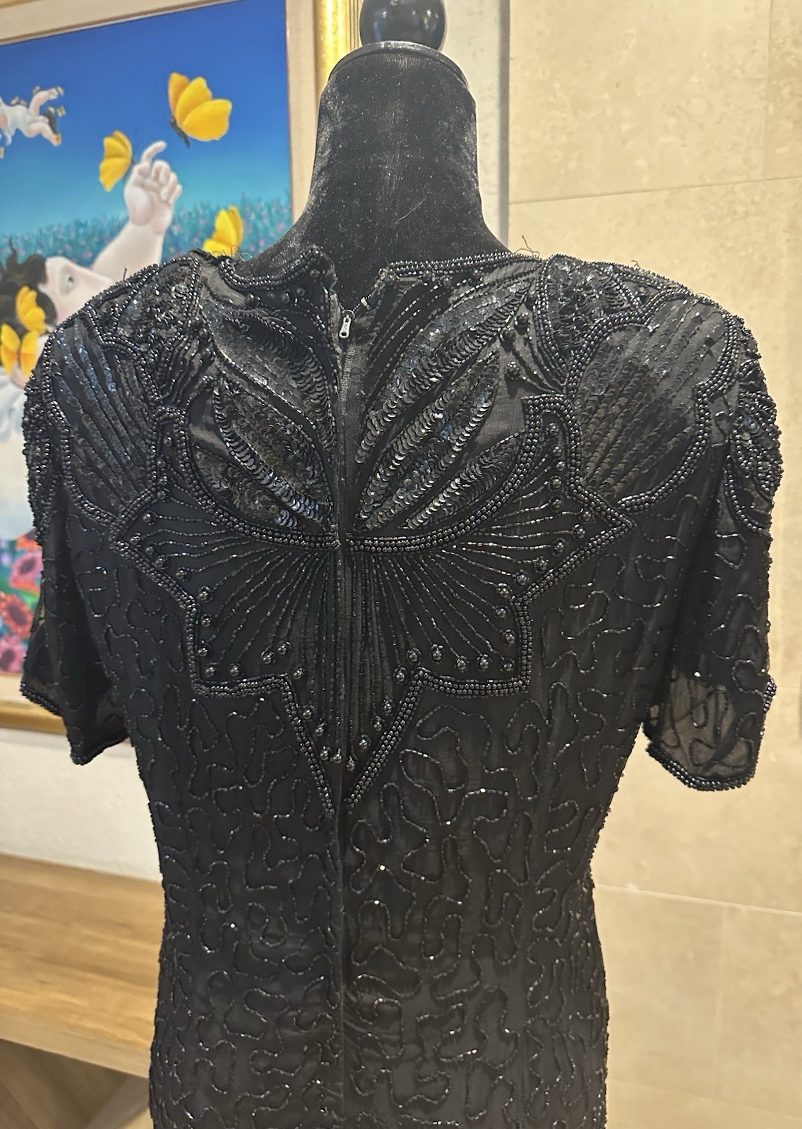 VTG 80s AP Ltd Vintage Black Beaded Sequin Silk Dress US 14 L Knee Length NWT