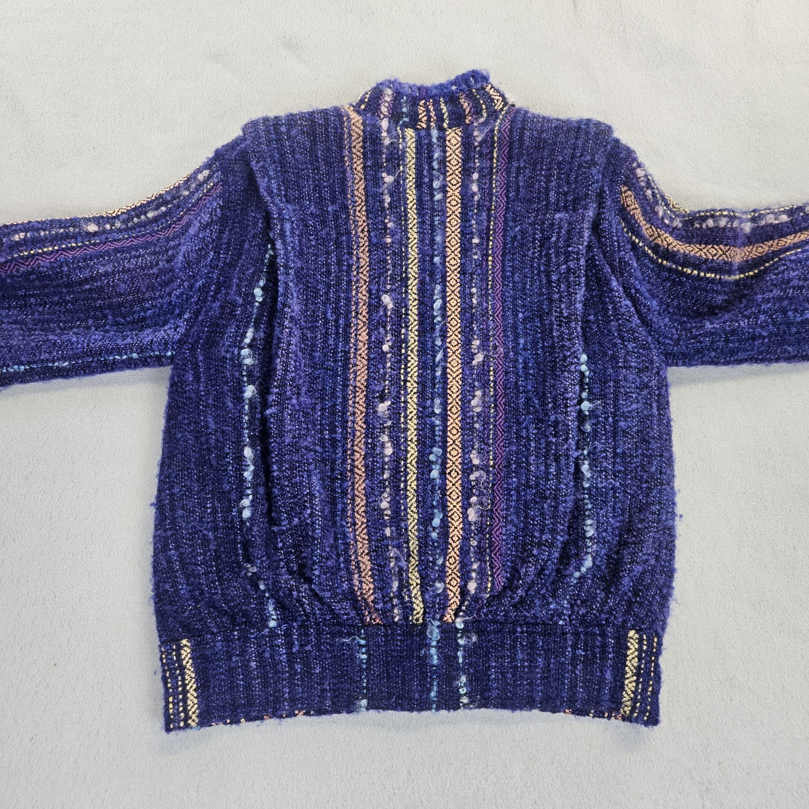 Nancy Paap Stripe Jacket Blue Multicolor W Pockets Vtg US Made Size Large