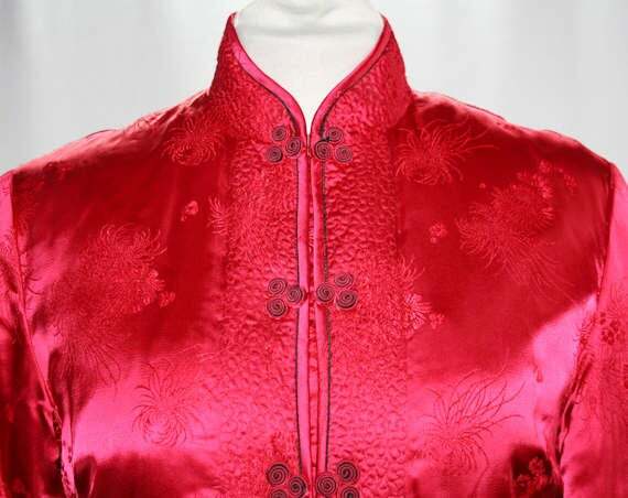 Pink Satin Jacket – Size 6 Asian Raspberry Evening Mandarin Collar Down-Filled