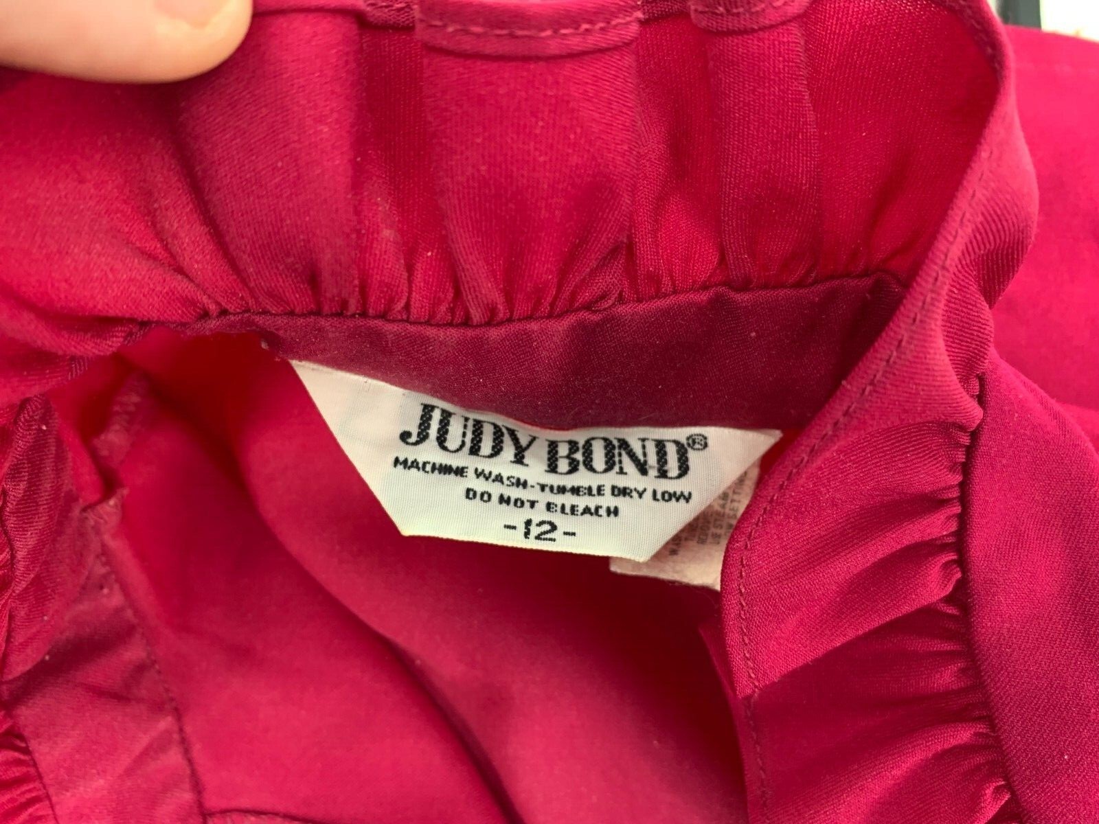 Vintage Judy Bond Button Up Purple / Red Blouse High Collar Ruffle Front Size 12