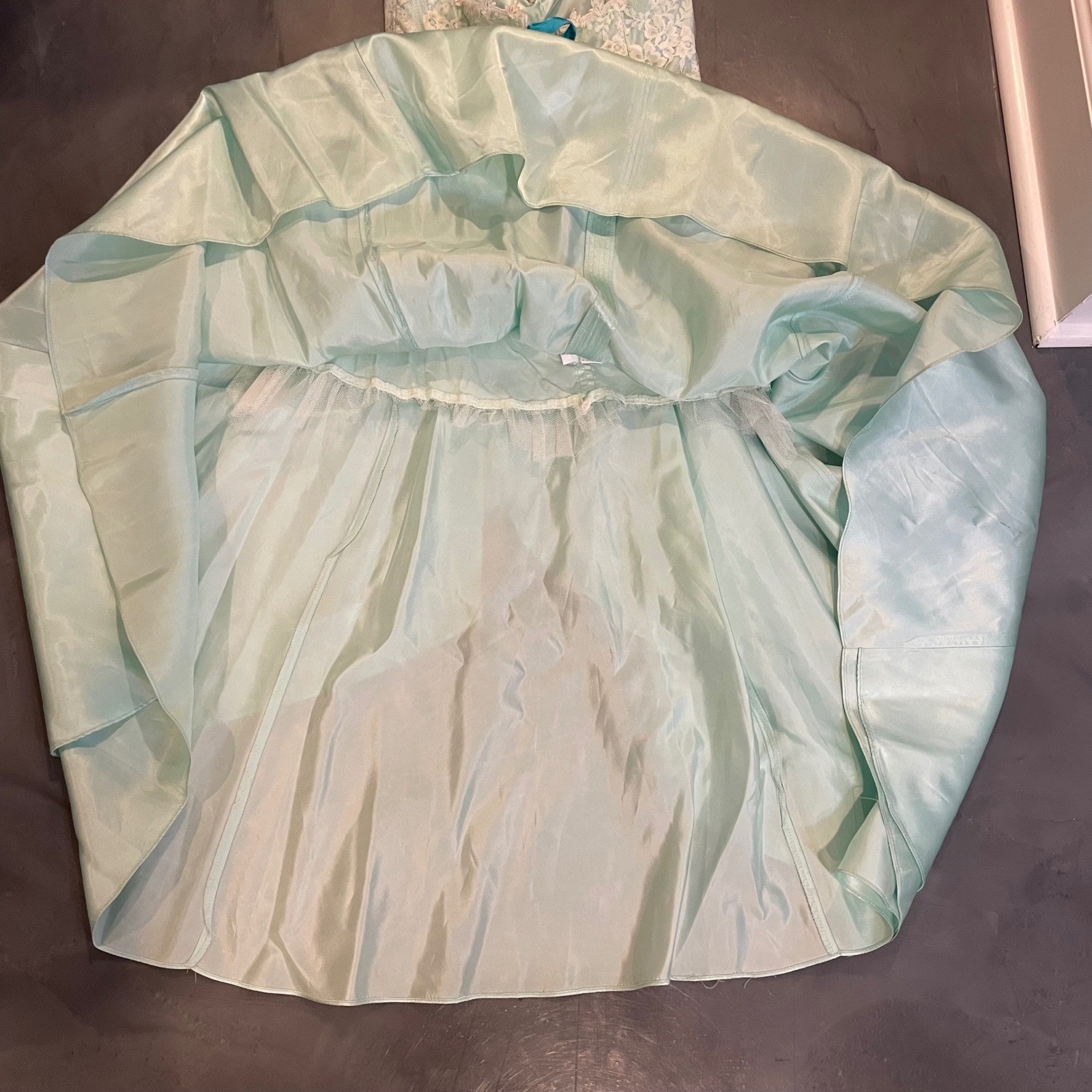 VTG Gunne Sax Jessica McClintock Aqua Lace Corset Midi Dress 9 Sweetheart READ