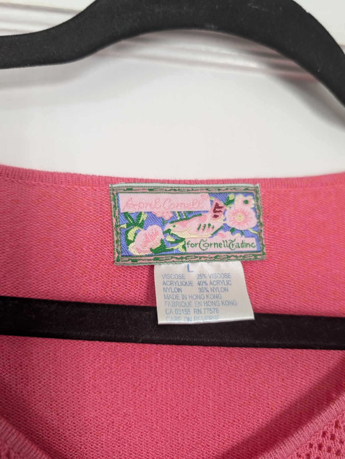 Vtg April Cornell Strawberry Embroidered Cardigan L Pink Hong Kong Cottagecore