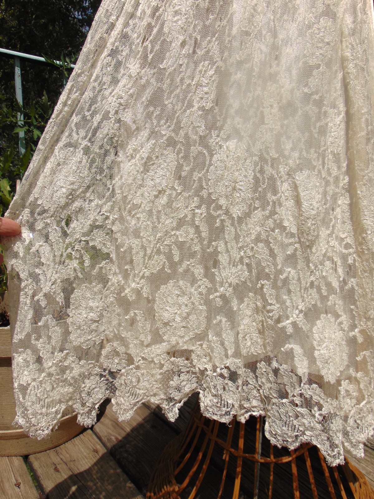 1920s Champagne Satin & Lace Robe de Style Wedding Dress AS IS